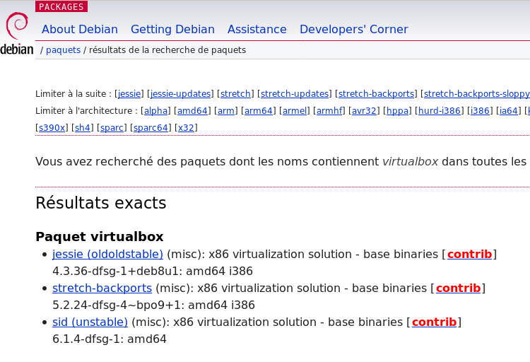 Capture d’écran du site packages.debian.org